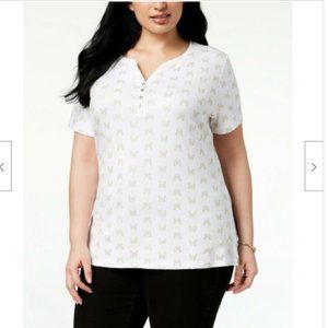 Karen Scott Glitter-Print Henley T-Shirt Size 0X